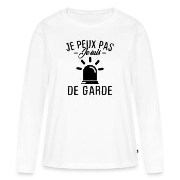 Je peux pas je suis de garde - T-shirt manches longues Premium bio Femme - blanc - Devant - Julia (174cm)