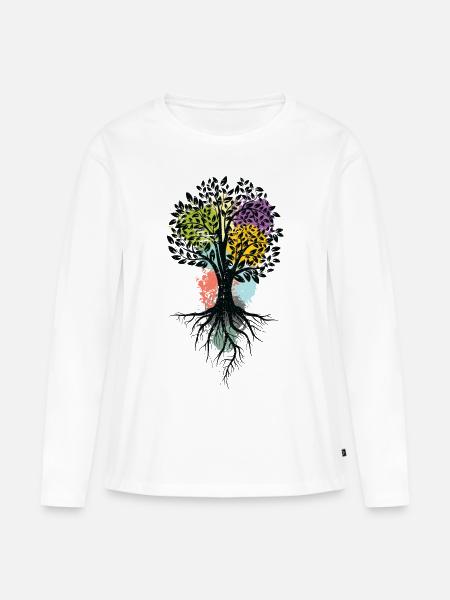Wurzeln des Lebens | Baum Blätter Blattwerk Natur - Frauen Premium Bio Langarmshirt - Weiß
