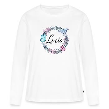 Lucia, nom, lettrage, couronne de fleurs, cadeau - T-shirt manches longues Premium bio Femme - blanc - Devant - Julia (174cm)