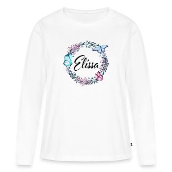 Elissa, nom, lettrage, couronne de fleurs, cadeau - T-shirt manches longues Premium bio Femme - blanc - Devant - Julia (174cm)