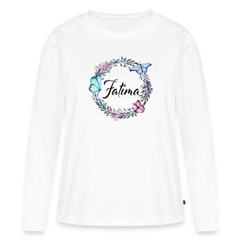 Fatima, nom, lettrage, couronne de fleurs, cadeau - T-shirt manches longues Premium bio Femme - blanc - Devant - Julia (174cm)