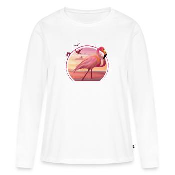 Flamingo beach vibes - Sunset Summer Illustration - T-shirt manches longues Premium bio Femme - blanc - Devant - Julia (174cm)