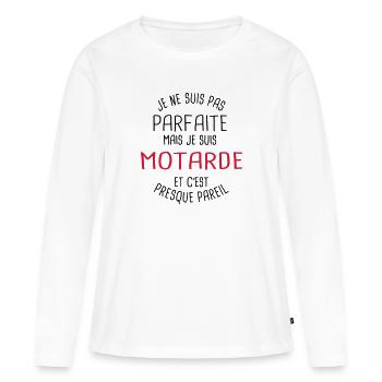 Pas parfaite mais motarde - T-shirt manches longues Premium bio Femme - blanc - Devant - Julia (174cm)