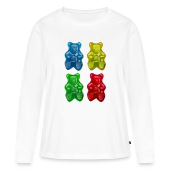 Oursons gommeux - Bonbons fruités enfants - T-shirt manches longues Premium bio Femme - blanc - Devant - Julia (174cm)