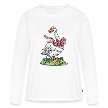 Oie au ruban rose - T-shirt manches longues Premium bio Femme - blanc - Devant - Julia (174cm)