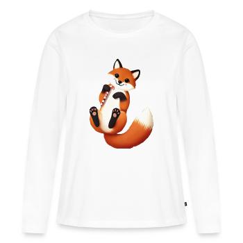 Renard espiègle avec une canne à sucre pour Noël - T-shirt manches longues Premium bio Femme - blanc - Devant - Julia (174cm)