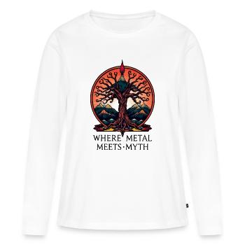 Wo Metall auf Mythos trifft ! - Frauen Premium Bio Langarmshirt - Weiß - Vorne - Julia (174cm)