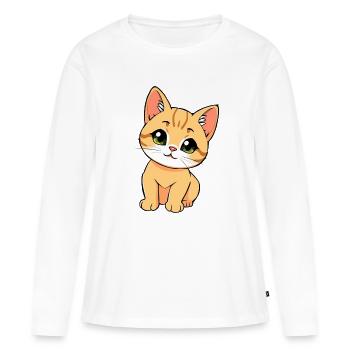 Chat mignon - T-shirt manches longues Premium bio Femme - blanc - Devant - Julia (174cm)