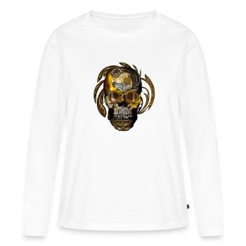 Ornement baroque crâne doré - T-shirt manches longues Premium bio Femme - blanc - Devant - Julia (174cm)