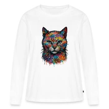Chat Street Art Graffiti Urban Style - T-shirt manches longues Premium bio Femme - blanc - Devant - Julia (174cm)