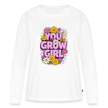 You Grow Girl - Vibrant Floral Motivational Quote - Women's Premium Organic Long Sleeve Shirt - white - Front - Julia (174cm)