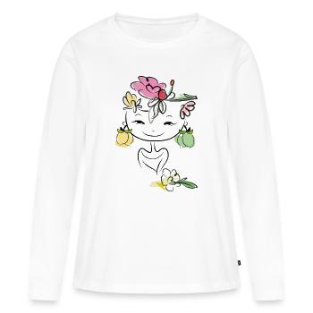 Fille avec des citrons comme boucles d’oreilles - T-shirt manches longues Premium bio Femme - blanc - Devant - Julia (174cm)