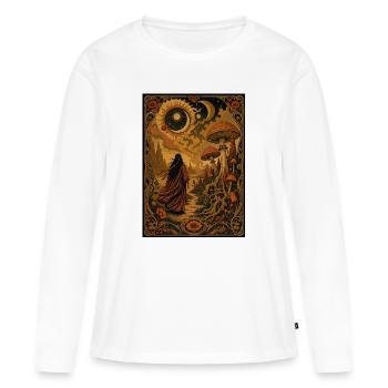 Chemin des champignons sous le soleil lunaire - T-shirt manches longues Premium bio Femme - blanc - Devant - Julia (174cm)