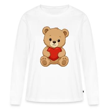 Ours câlin au cœur rouge - T-shirt manches longues Premium bio Femme - blanc - Devant - Julia (174cm)