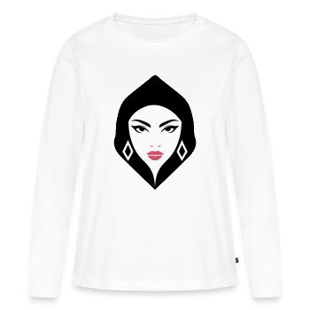 Femme BW : Beauté géométrique qui capte l’attention - T-shirt manches longues Premium bio Femme - blanc - Devant - Julia (174cm)