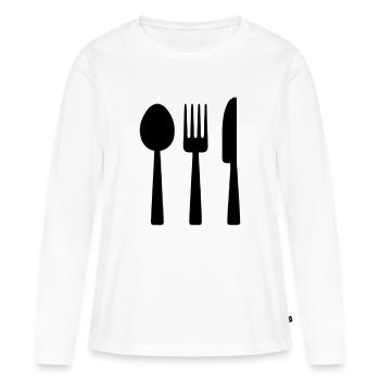 Couverts de table - T-shirt manches longues Premium bio Femme - blanc - Devant - Julia (174cm)