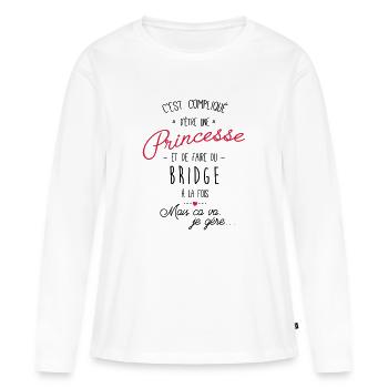 princesse et Bridge - T-shirt manches longues Premium bio Femme - blanc - Devant - Julia (174cm)