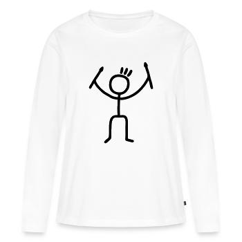 Strichmännchen mit Drumsticks - Frauen Premium Bio Langarmshirt - Weiß - Vorne - Julia (174cm)