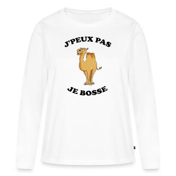 Je peux pas je bosse. Chameau humour - T-shirt manches longues Premium bio Femme - blanc - Devant - Julia (174cm)