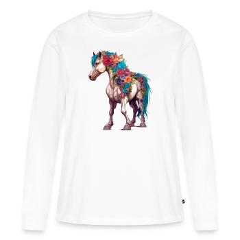 Majesté de la crinière florale - T-shirt manches longues Premium bio Femme - blanc - Devant - Julia (174cm)