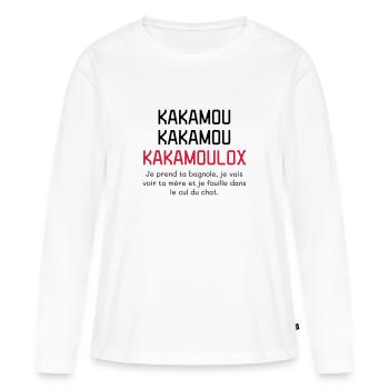 Kamoulox ! Humour - Drôle - Blague - T-shirt manches longues Premium bio Femme - blanc - Devant - Julia (174cm)