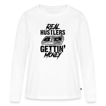 Hustle faire de l'argent - T-shirt manches longues Premium bio Femme - blanc - Devant - Julia (174cm)