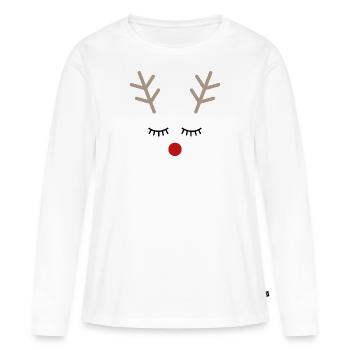 Rudolph Rentier Gesicht Geschenk Idee - Frauen Premium Bio Langarmshirt - Weiß - Vorne - Julia (174cm)