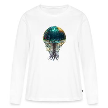 Méduses, paillettes, paillettes, or, métallique - T-shirt manches longues Premium bio Femme - blanc - Devant - Julia (174cm)