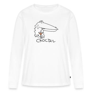 Crocodile drôle avec Coctail (b) - T-shirt manches longues Premium bio Femme - blanc - Devant - Julia (174cm)