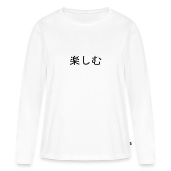 Geniessen Kanji - Frauen Premium Bio Langarmshirt - Weiß - Vorne - Julia (174cm)