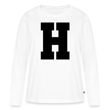 H - majuscule simple, gras et serif - T-shirt manches longues Premium bio Femme - blanc - Devant - Julia (174cm)