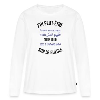 j'ai peut être la main sur le coeur cadeau humour - T-shirt manches longues Premium bio Femme - blanc - Devant - Julia (174cm)