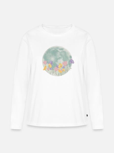 Blumiger Mond - Frauen Premium Bio Langarmshirt - Weiß