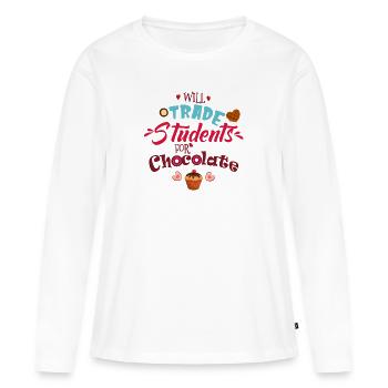 Échange d'étudiants contre un professeur de chocolat - T-shirt manches longues Premium bio Femme - blanc - Devant - Julia (174cm)