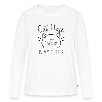 Katze Haar ist mein Glitter - Frauen Premium Bio Langarmshirt - Weiß - Vorne - Julia (174cm)