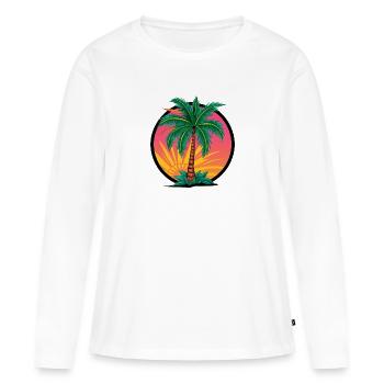 Tropische Palme bei Sonnenuntergang – Urlaubsmotiv - Frauen Premium Bio Langarmshirt - Weiß - Vorne - Julia (174cm)