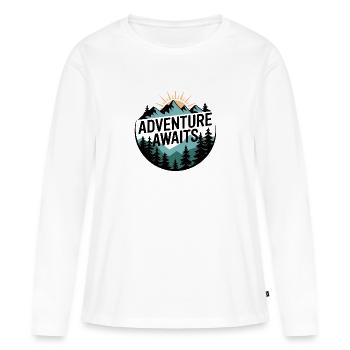 L’aventure vous attend – Panorama de montagne - T-shirt manches longues Premium bio Femme - blanc - Devant - Julia (174cm)