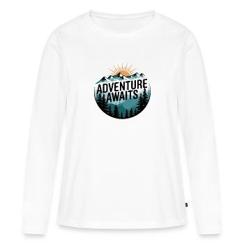 L’aventure vous attend – Panorama de montagne - T-shirt manches longues Premium bio Femme - blanc - Devant - Julia (174cm)