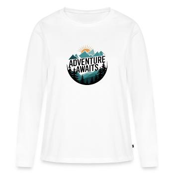 L’aventure vous attend – Panorama de montagne - T-shirt manches longues Premium bio Femme - blanc - Devant - Julia (174cm)