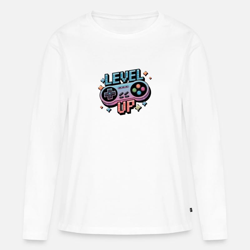 Level Up – Gaming Controller - Frauen Premium Bio Langarmshirt - Weiß
