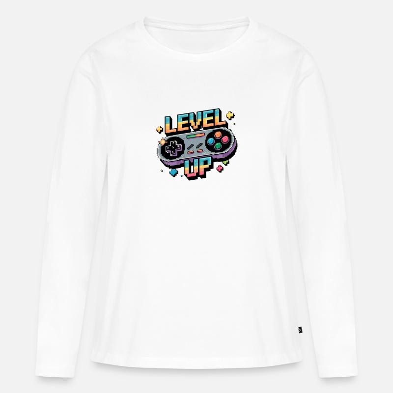 Level Up – Gaming Controller - Frauen Premium Bio Langarmshirt - Weiß