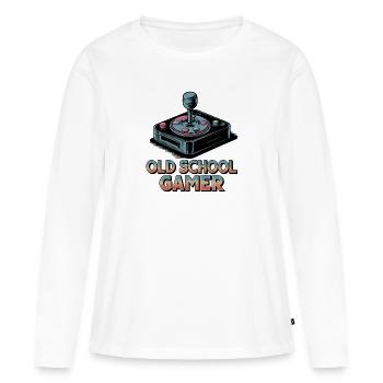Old School Gamer – Joystick rétro - T-shirt manches longues Premium bio Femme - blanc - Devant - Julia (174cm)