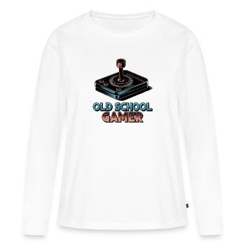 Old School Gamer – Joystick rétro - T-shirt manches longues Premium bio Femme - blanc - Devant - Julia (174cm)