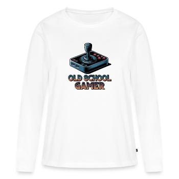 Old School Gamer – Joystick rétro - T-shirt manches longues Premium bio Femme - blanc - Devant - Julia (174cm)