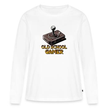 Old School Gamer – Joystick rétro - T-shirt manches longues Premium bio Femme - blanc - Devant - Julia (174cm)