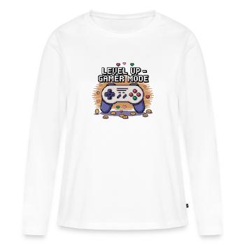 Montée de niveau – Mode joueur - T-shirt manches longues Premium bio Femme - blanc - Devant - Julia (174cm)