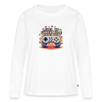 Montée de niveau – Mode joueur - T-shirt manches longues Premium bio Femme - blanc - Devant - Julia (174cm)