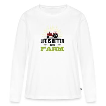 La vie est meilleure à la ferme - T-shirt manches longues Premium bio Femme - blanc - Devant - Julia (174cm)