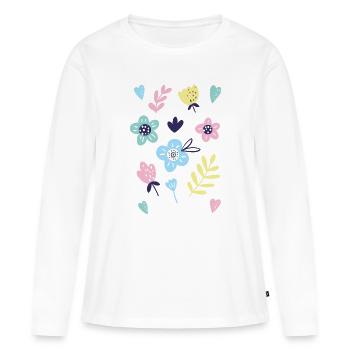 Griffonnages floraux pastel sur noir - T-shirt manches longues Premium bio Femme - blanc - Devant - Julia (174cm)