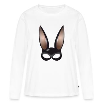 Masque de lapin mystérieux avec de grandes oreilles de lapin - T-shirt manches longues Premium bio Femme - blanc - Devant - Julia (174cm)